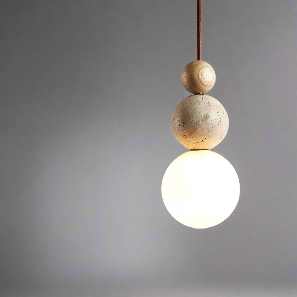 Lampa Wisząca Nowoczesna z Mlecznymi Kloszami i Drewnianymi Detalami 1