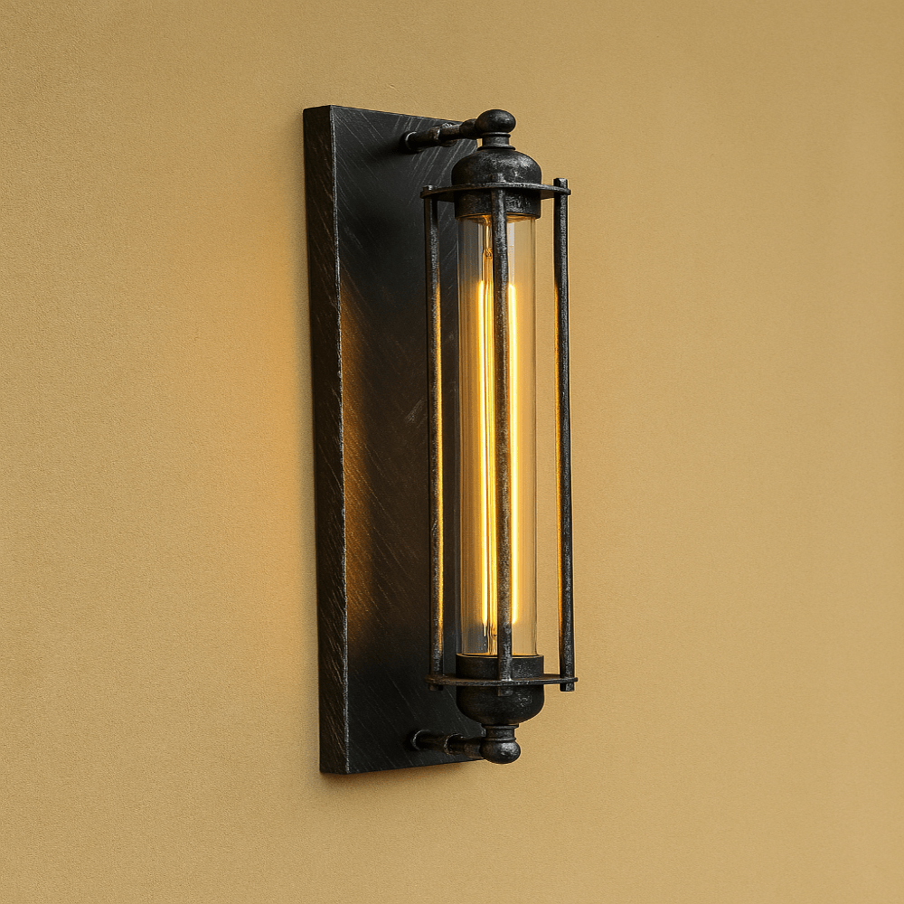 Kinkiet Industrialny Vintage z Kloszem Cylindrycznym i Żarówką Edisona