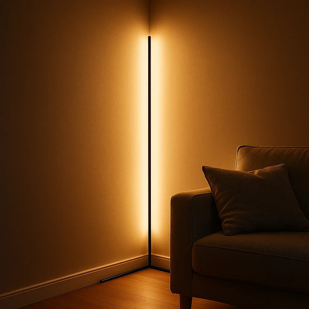 Lampa Podłogowa Minimalistyczna do Narożnika z Pilotem i Ściemniaczem