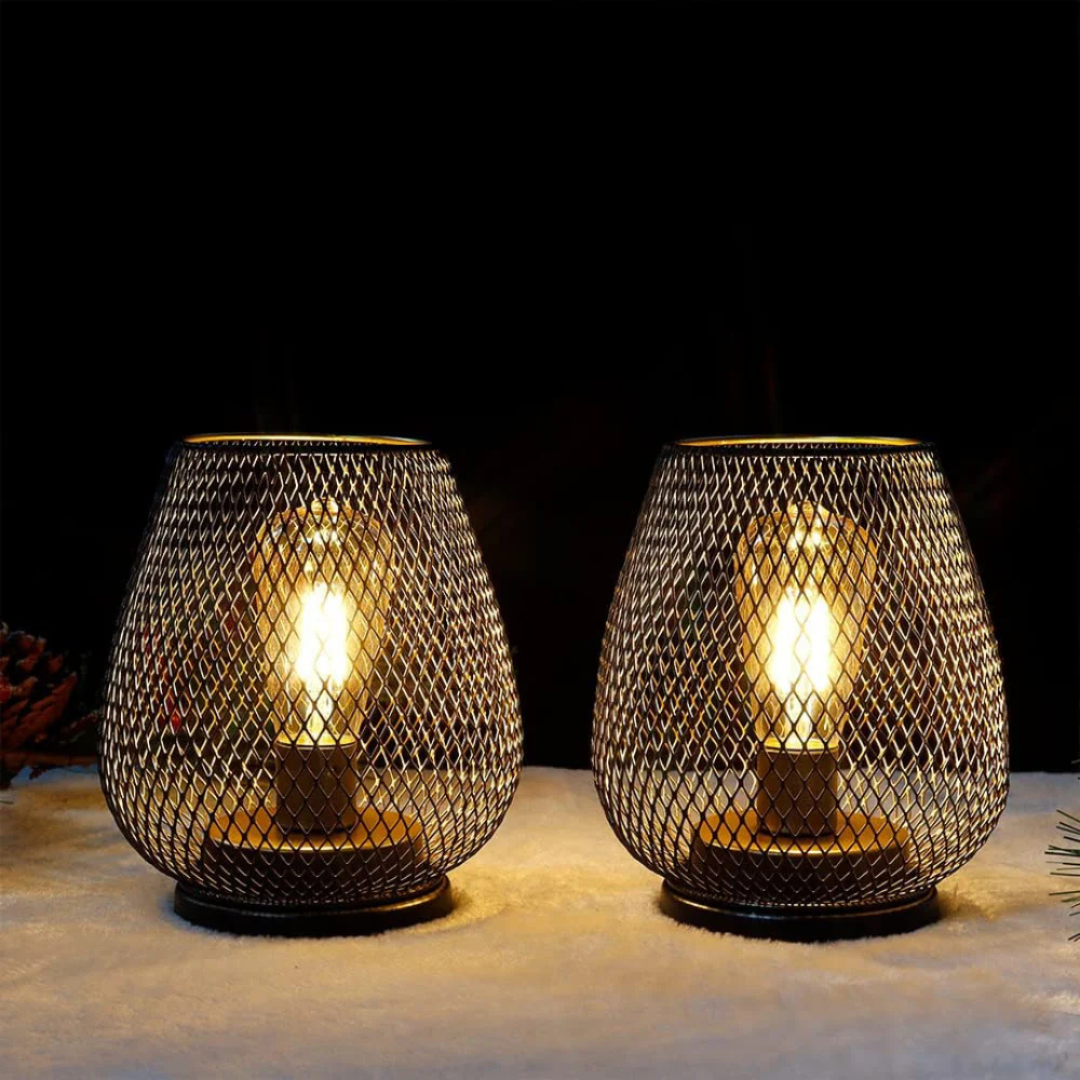 Lampa Stołowa Industrialna Bezprzewodowa z Metalową Siatką i Ściemniaczem