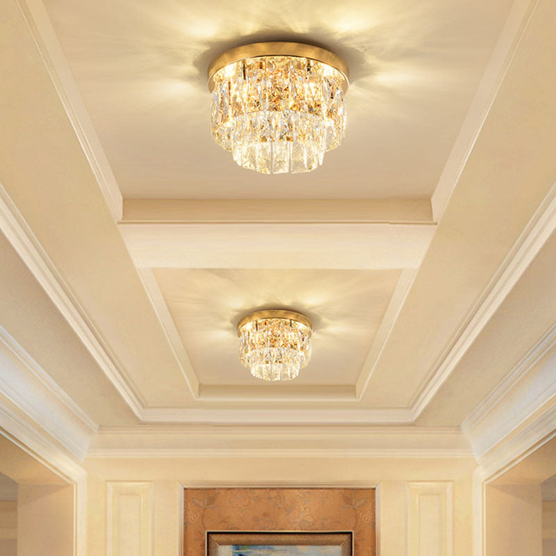 Lampa Sufitowa Glamour z Kryształami i Dwupoziomowym Kloszem