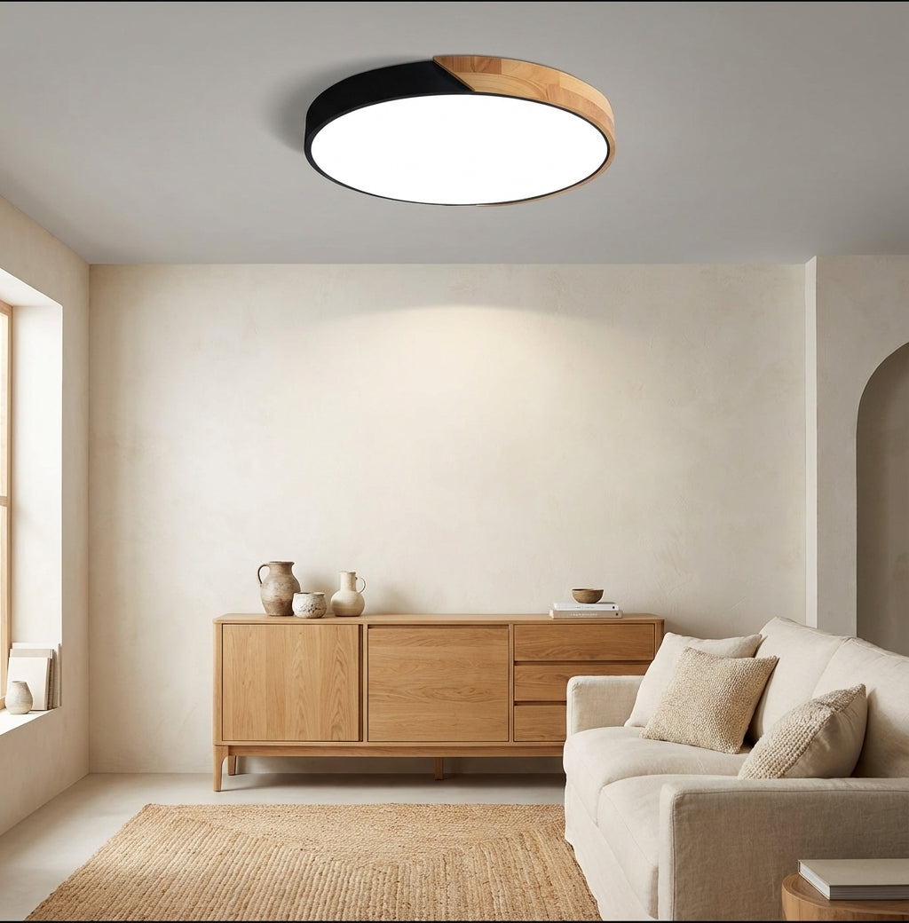 Lampa Sufitowa Skandynawska z Drewnianą Ramą i Zintegrowanym LED