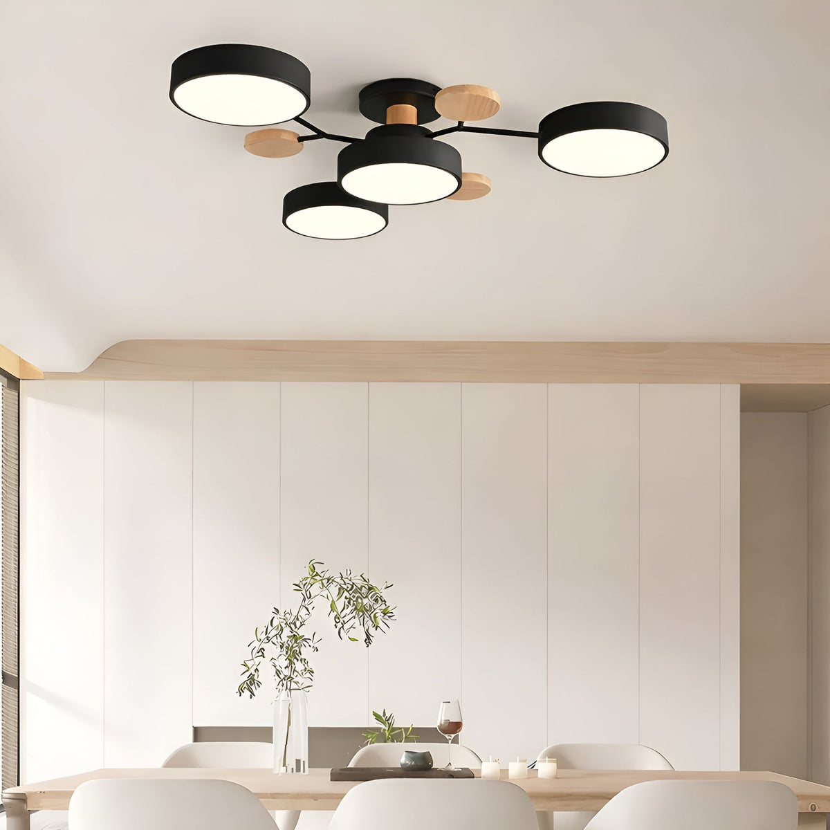 Lampa Sufitowa Skandynawska z Wieloramiennym Designem i Okrągłymi Kloszami