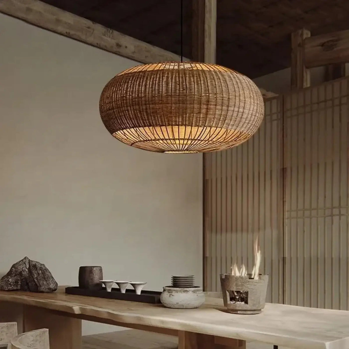 Lampa Wisząca Boho z Rattanu w Kształcie Elipsy