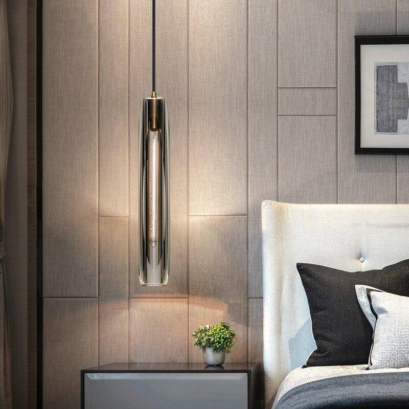 Lampa Wisząca Modernistyczna ze Szklanym Kloszem w Kształcie Walca
