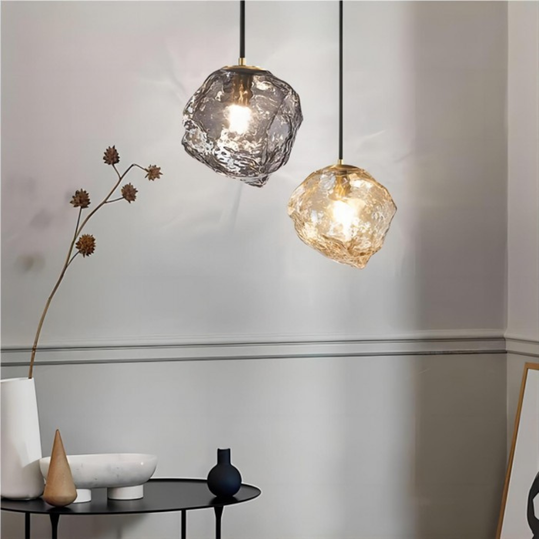 Lampa Wisząca Nowoczesna ze Szklanym Kloszem w Kształcie Skały