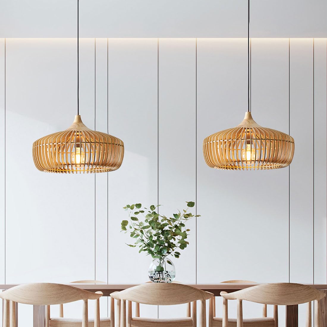 Lampa Wisząca Skandynawska z Drewnianą Kloszem w Kształcie Kopuły