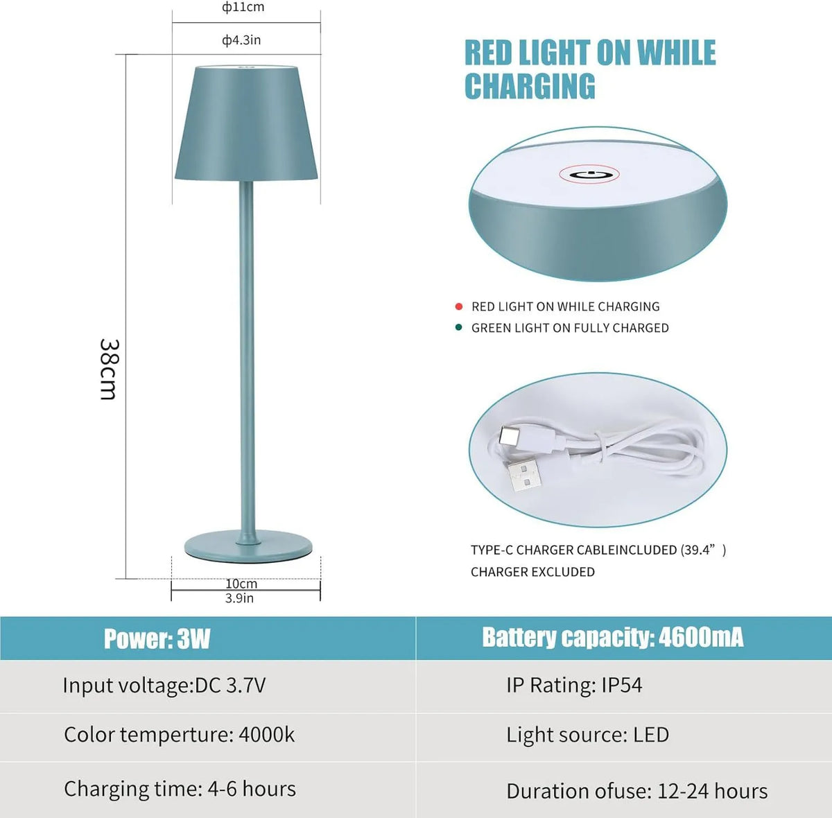 Elegancka Wodoodporna Lampa Stołowa z Wbudowanym Akumulatorem