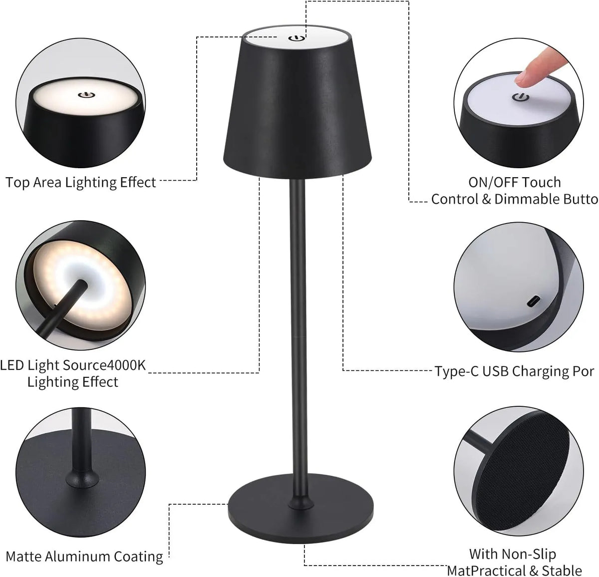 Elegancka Wodoodporna Lampa Stołowa z Wbudowanym Akumulatorem