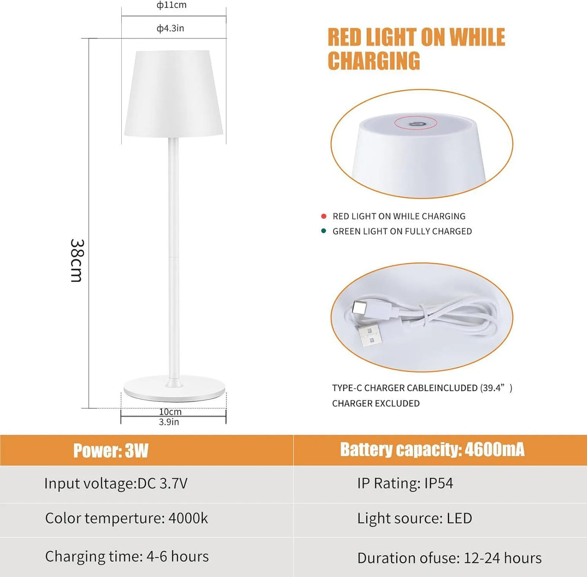 Elegancka Wodoodporna Lampa Stołowa z Wbudowanym Akumulatorem