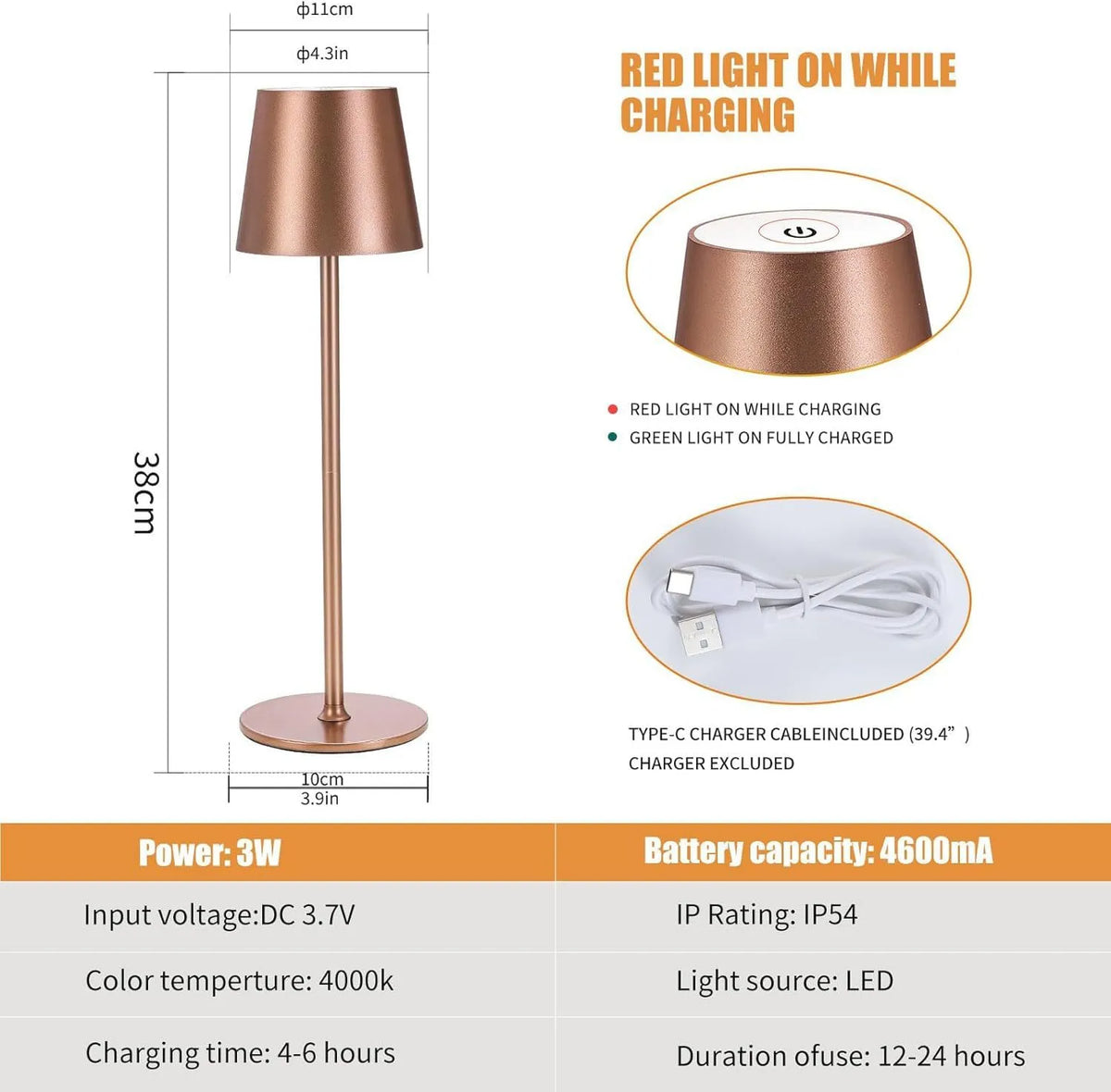 Elegancka Wodoodporna Lampa Stołowa z Wbudowanym Akumulatorem