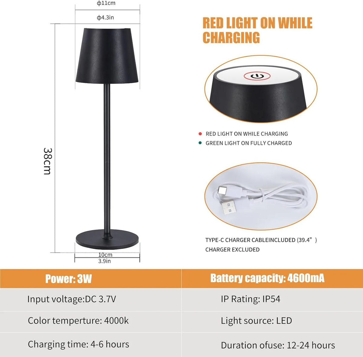 Elegancka Wodoodporna Lampa Stołowa z Wbudowanym Akumulatorem