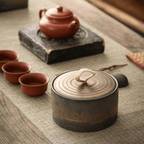 Ceramiczny Pojemnik z Pokrywką i Uchwytem z Juty w Stylu Wabi-Sabi