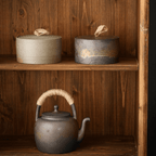 Ceramiczny Pojemnik z Pokrywką i Uchwytem z Juty w Stylu Wabi-Sabi