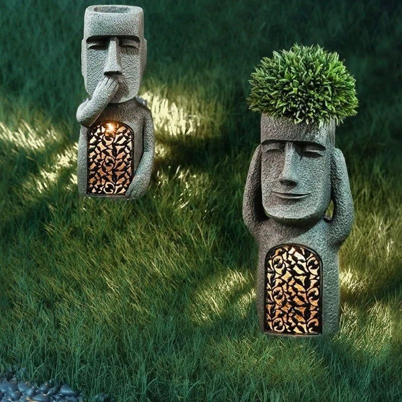 Doniczka Ogrodowa Moai z Wbudowanym Oświetleniem Solarnym