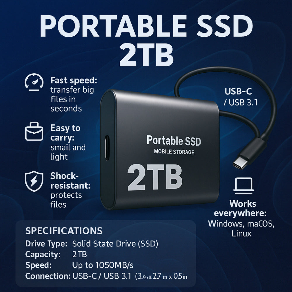 Dysk SSD Zewnętrzny Przenośny z USB-C 2TB