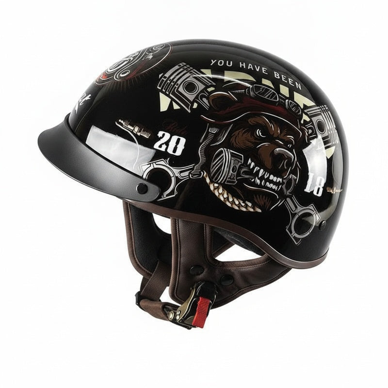 Kask Motocyklowy Otwarty Retro z Wizjerem i Szybkim Zapięciem