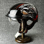 Kask Motocyklowy Otwarty Retro z Wizjerem i Szybkim Zapięciem