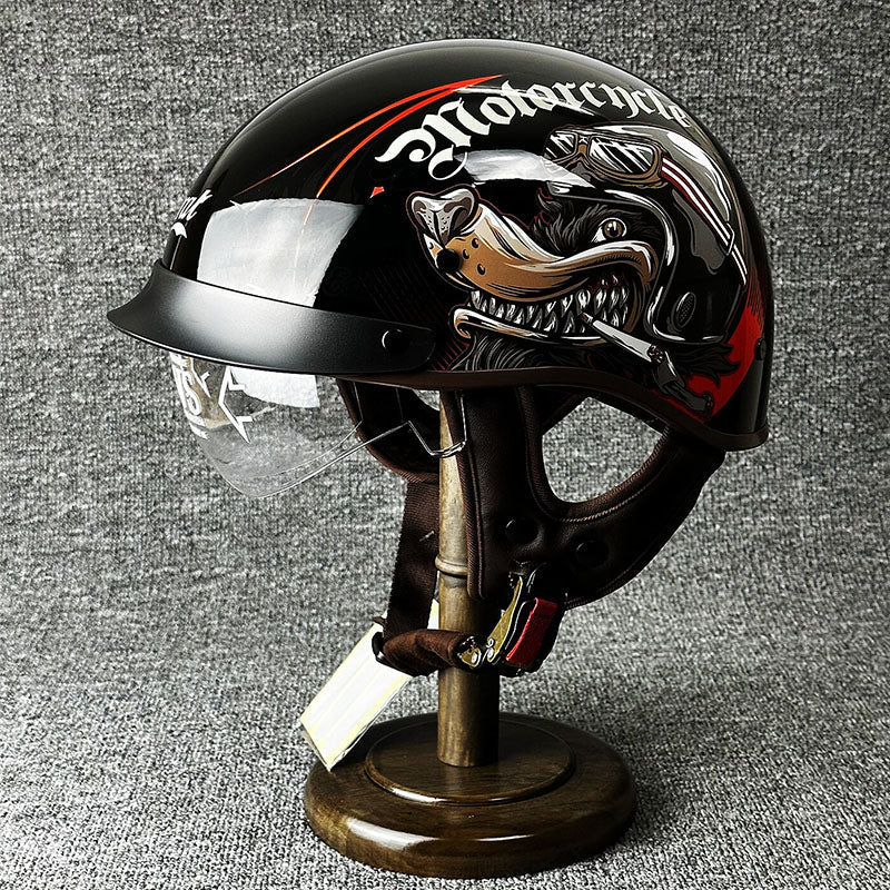 Kask Motocyklowy Otwarty Retro z Wizjerem i Szybkim Zapięciem
