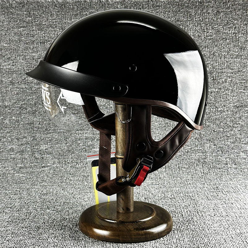 Kask Motocyklowy Otwarty Retro z Wizjerem i Szybkim Zapięciem