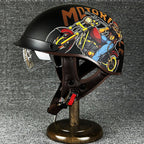 Kask Motocyklowy Otwarty Retro z Wizjerem i Szybkim Zapięciem