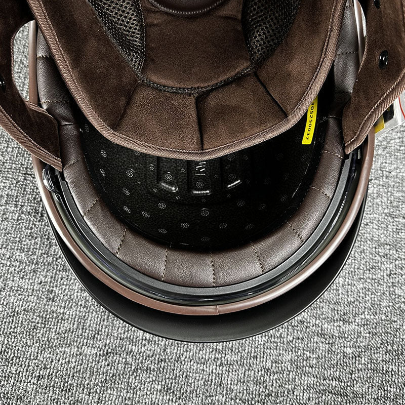 Kask Motocyklowy Otwarty Retro z Wizjerem i Szybkim Zapięciem