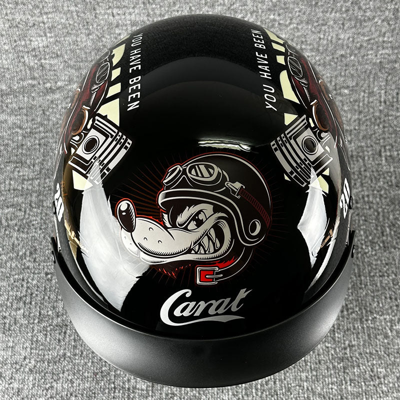 Kask Motocyklowy Otwarty Retro z Wizjerem i Szybkim Zapięciem