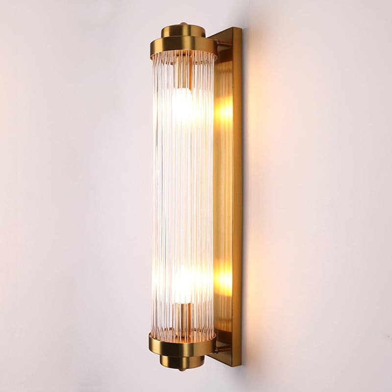 Kinkiet Art Deco z Ryflowanym Szkłem w Złotej Oprawie