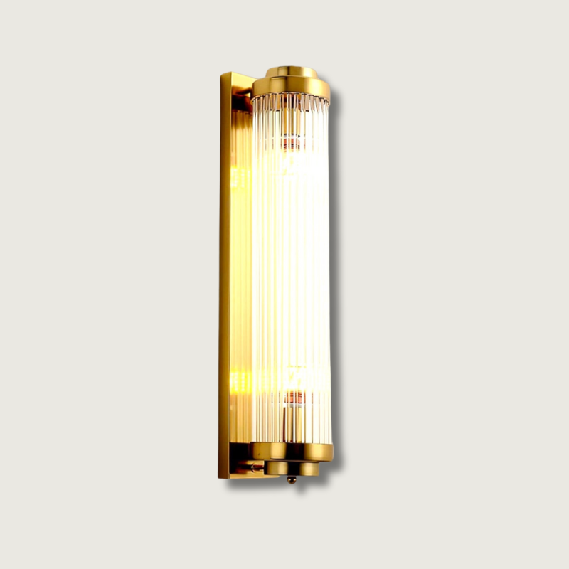 Kinkiet Art Deco z Ryflowanym Szkłem w Złotej Oprawie