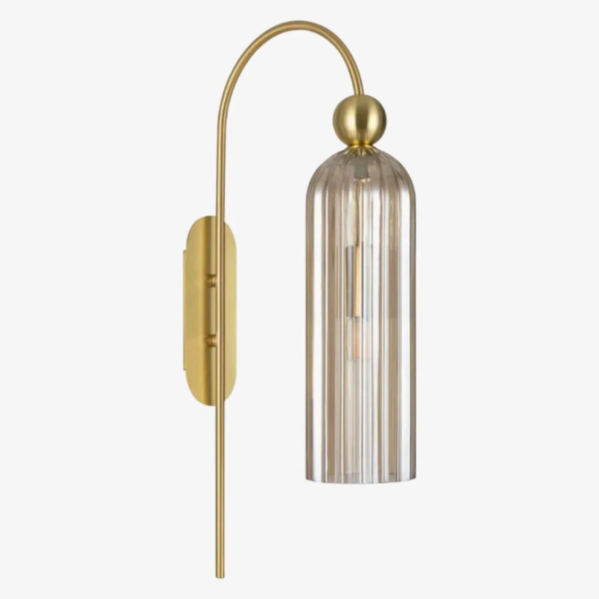 Kinkiet Art Deco z Żebrowanym Kloszem Cylindrycznym i Złotą Ramą