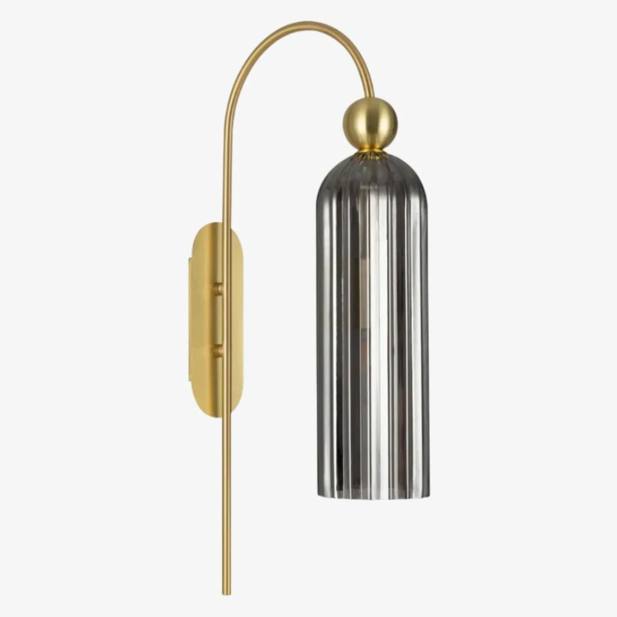 Kinkiet Art Deco z Żebrowanym Kloszem Cylindrycznym i Złotą Ramą