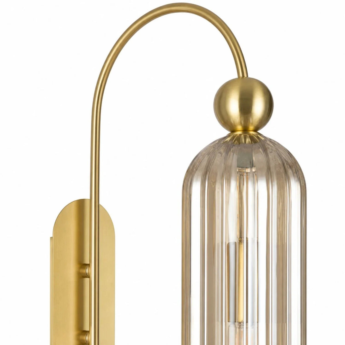 Kinkiet Art Deco z Żebrowanym Kloszem Cylindrycznym i Złotą Ramą