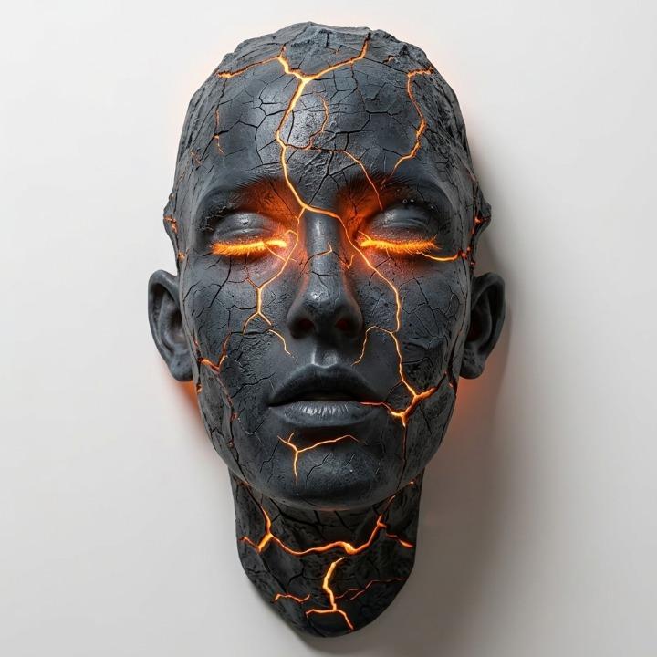 Kinkiet Ścienny Rzeźba Twarzy z Podświetlanymi Pęknięciami Modern Art