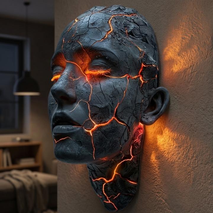 Kinkiet Ścienny Rzeźba Twarzy z Podświetlanymi Pęknięciami Modern Art