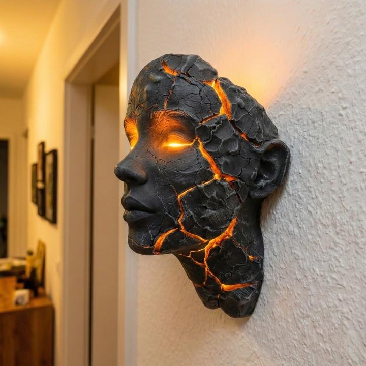 Kinkiet Ścienny Rzeźba Twarzy z Podświetlanymi Pęknięciami Modern Art