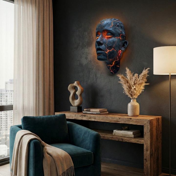 Kinkiet Ścienny Rzeźba Twarzy z Podświetlanymi Pęknięciami Modern Art
