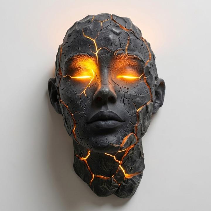 Kinkiet Ścienny Rzeźba Twarzy z Podświetlanymi Pęknięciami Modern Art