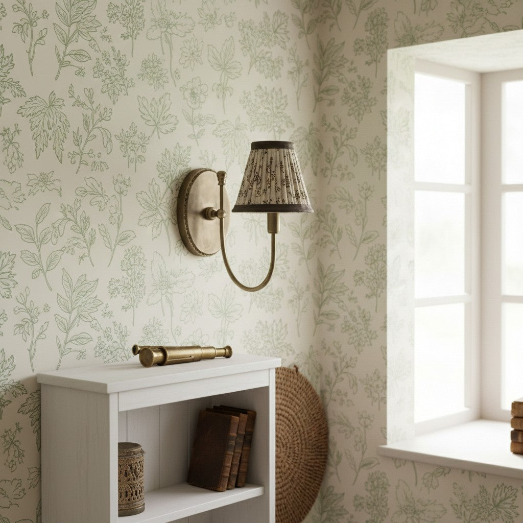 Kinkiet Vintage z Tkaninowym Abażurem i Podstawą w Stylu Retro