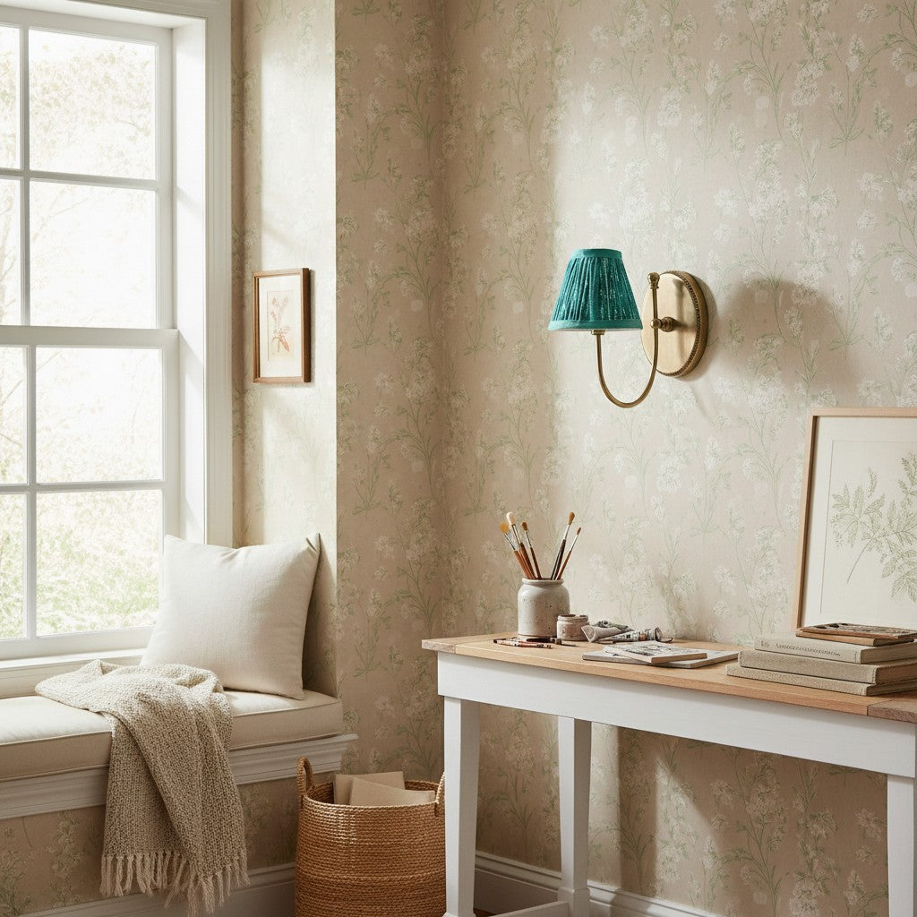 Kinkiet Vintage z Tkaninowym Abażurem i Podstawą w Stylu Retro