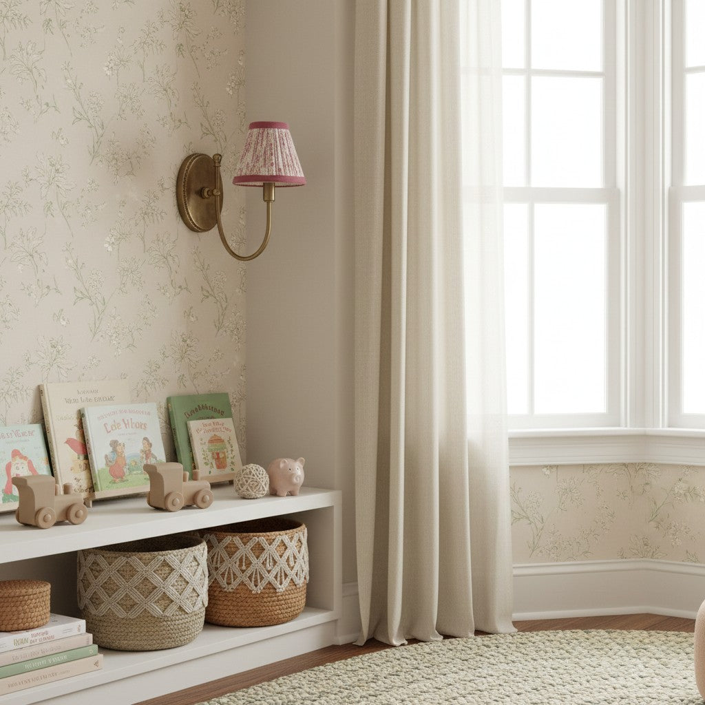 Kinkiet Vintage z Tkaninowym Abażurem i Podstawą w Stylu Retro