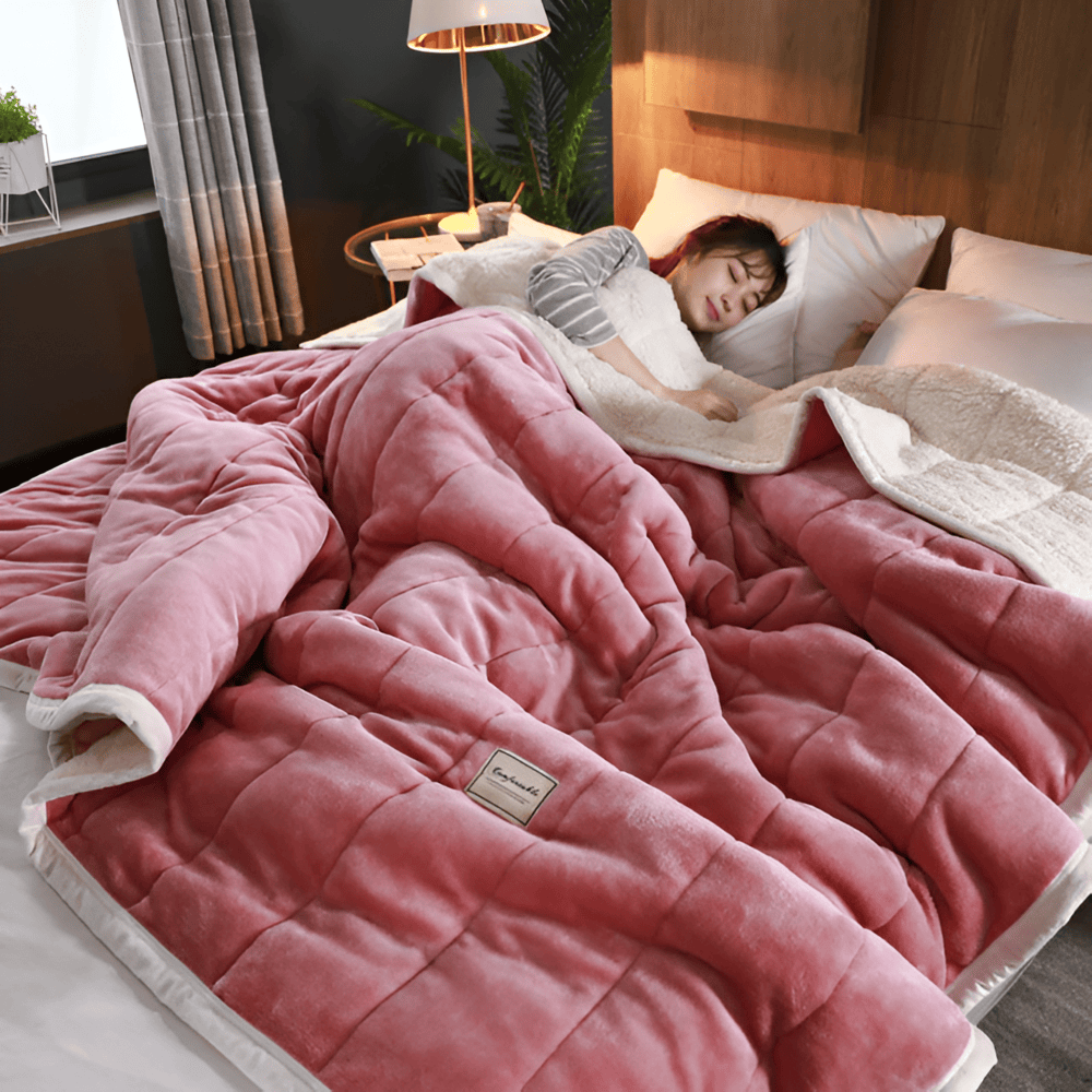 Koc Dwustronny Sherpa Fleece z Pikowaną Powierzchnią