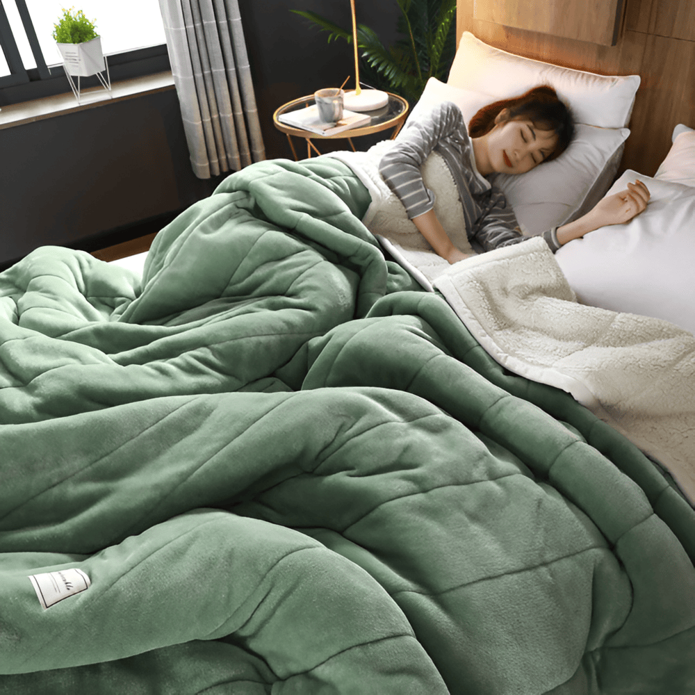 Koc Dwustronny Sherpa Fleece z Pikowaną Powierzchnią