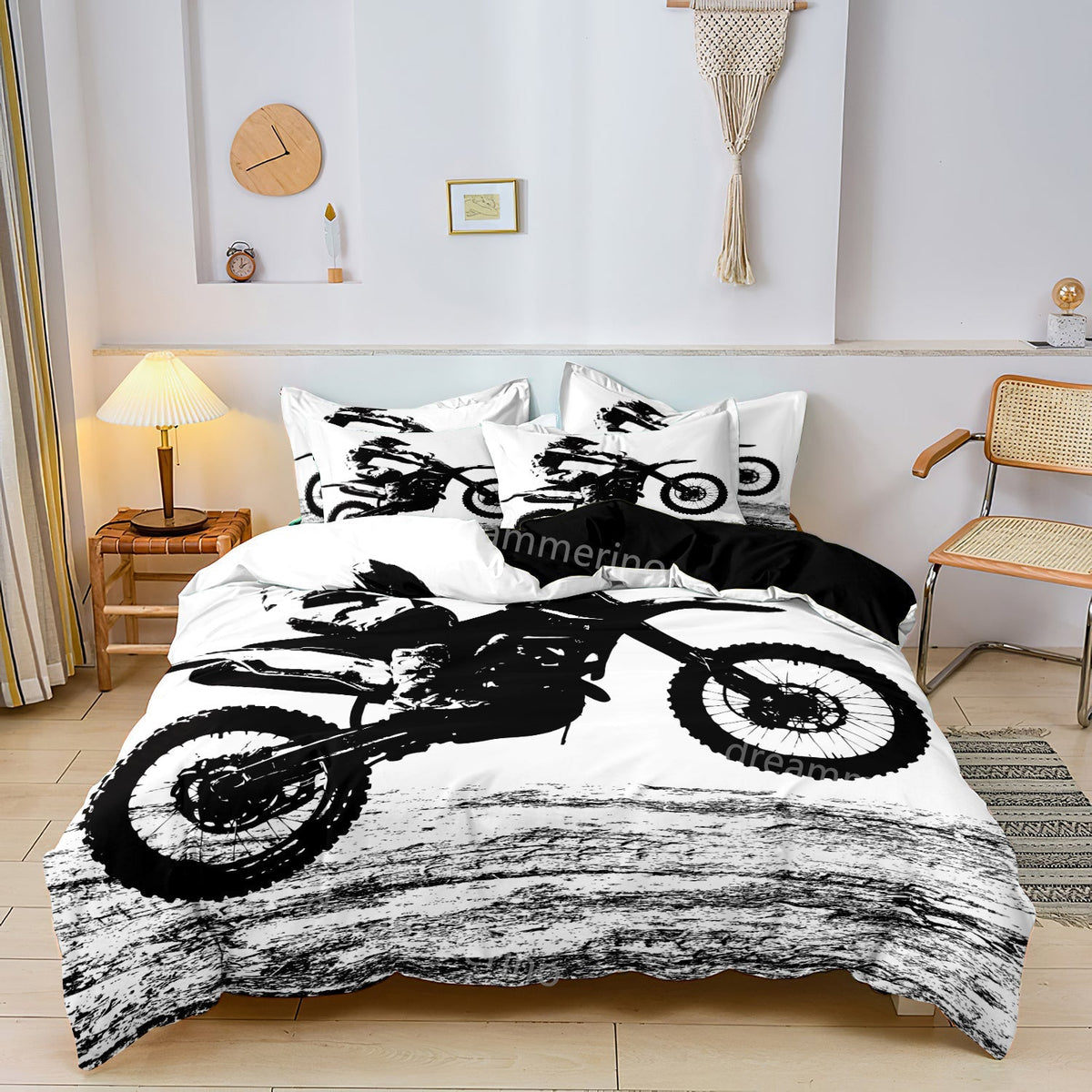 Komplet Pościeli z Nadrukiem Motocross z Zamkiem Błyskawicznym