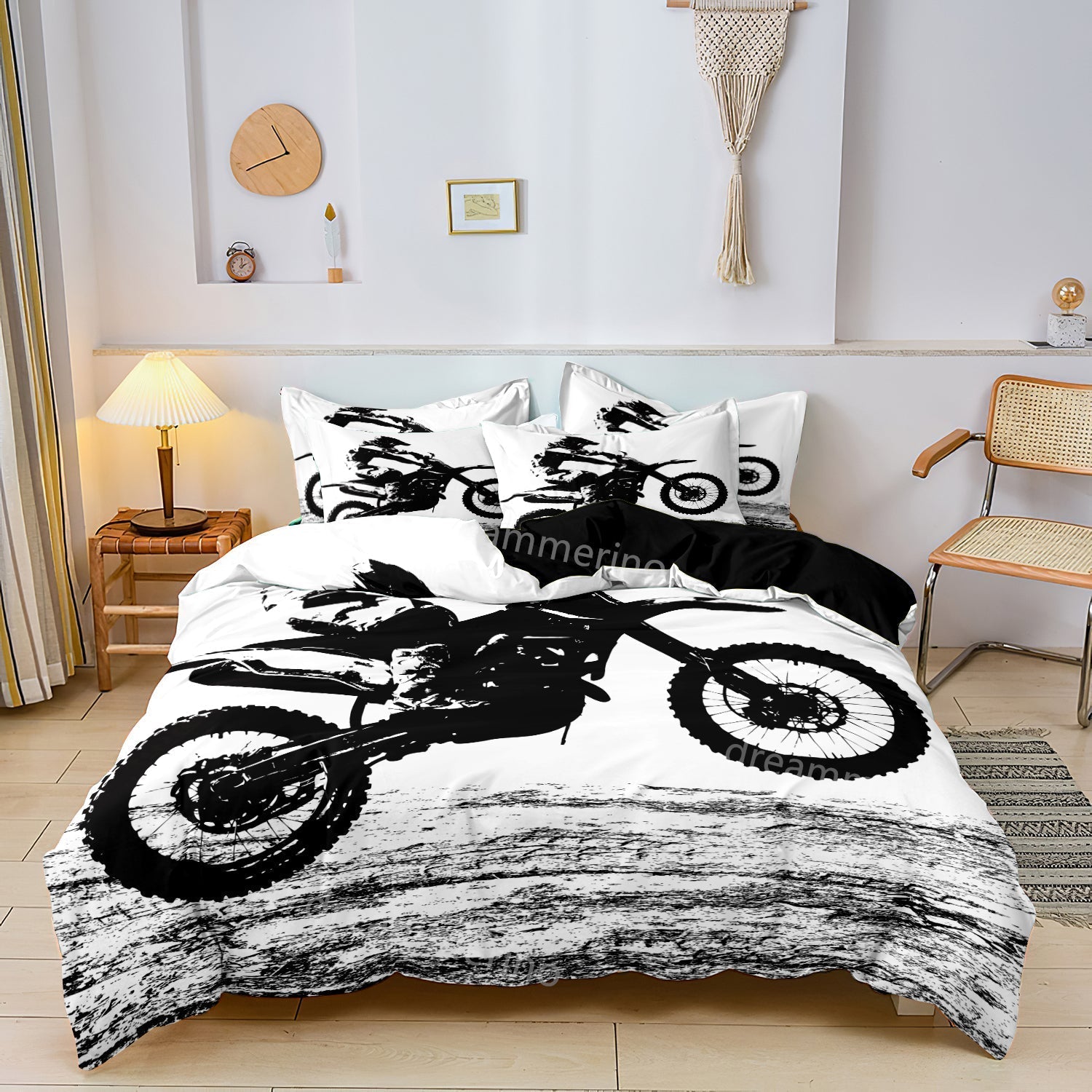 Komplet Pościeli z Nadrukiem Motocross z Zamkiem Błyskawicznym