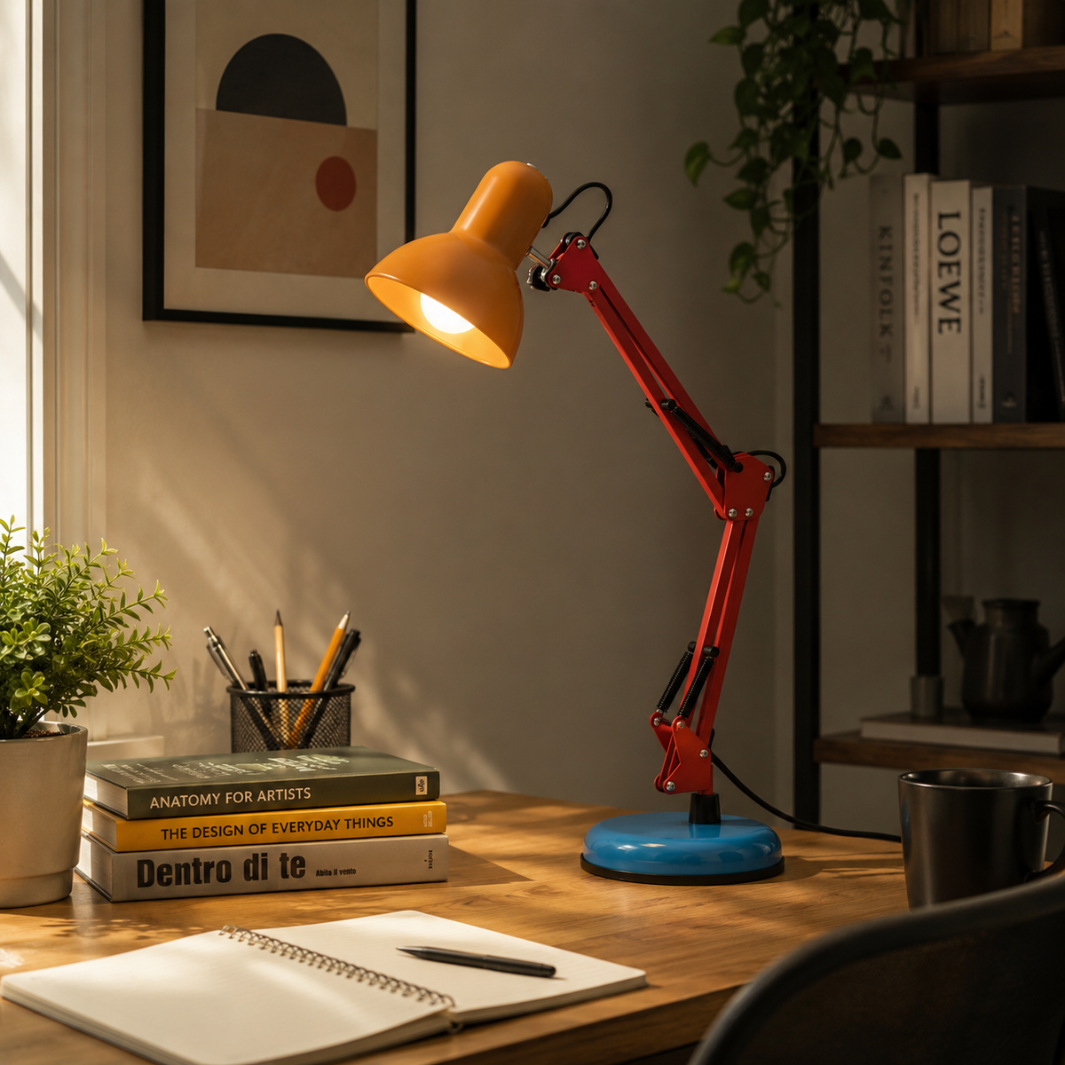 Lampa Biurkowa Retro z Regulowanym Ramieniem i Okrągłą Podstawą