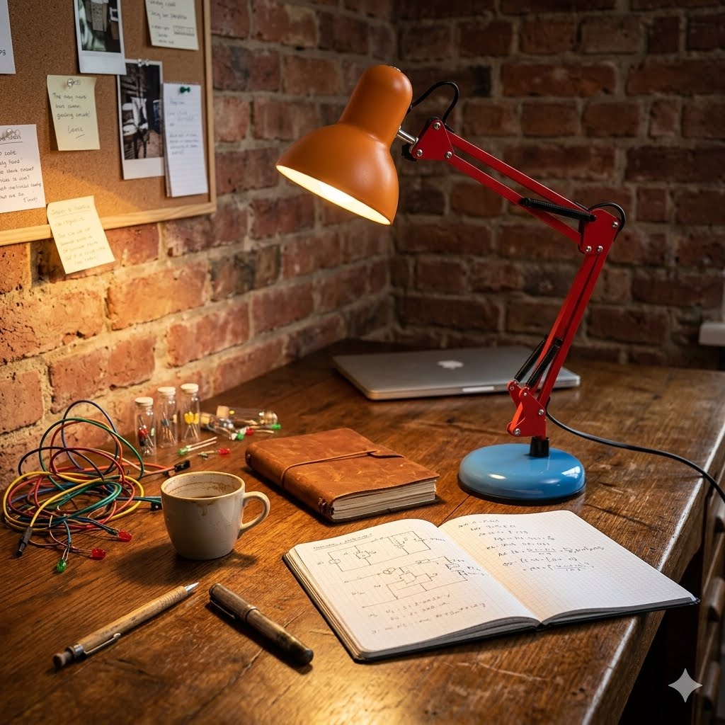 Lampa Biurkowa Retro z Regulowanym Ramieniem i Okrągłą Podstawą