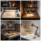 Lampa Biurkowa Retro z Regulowanym Ramieniem i Okrągłą Podstawą