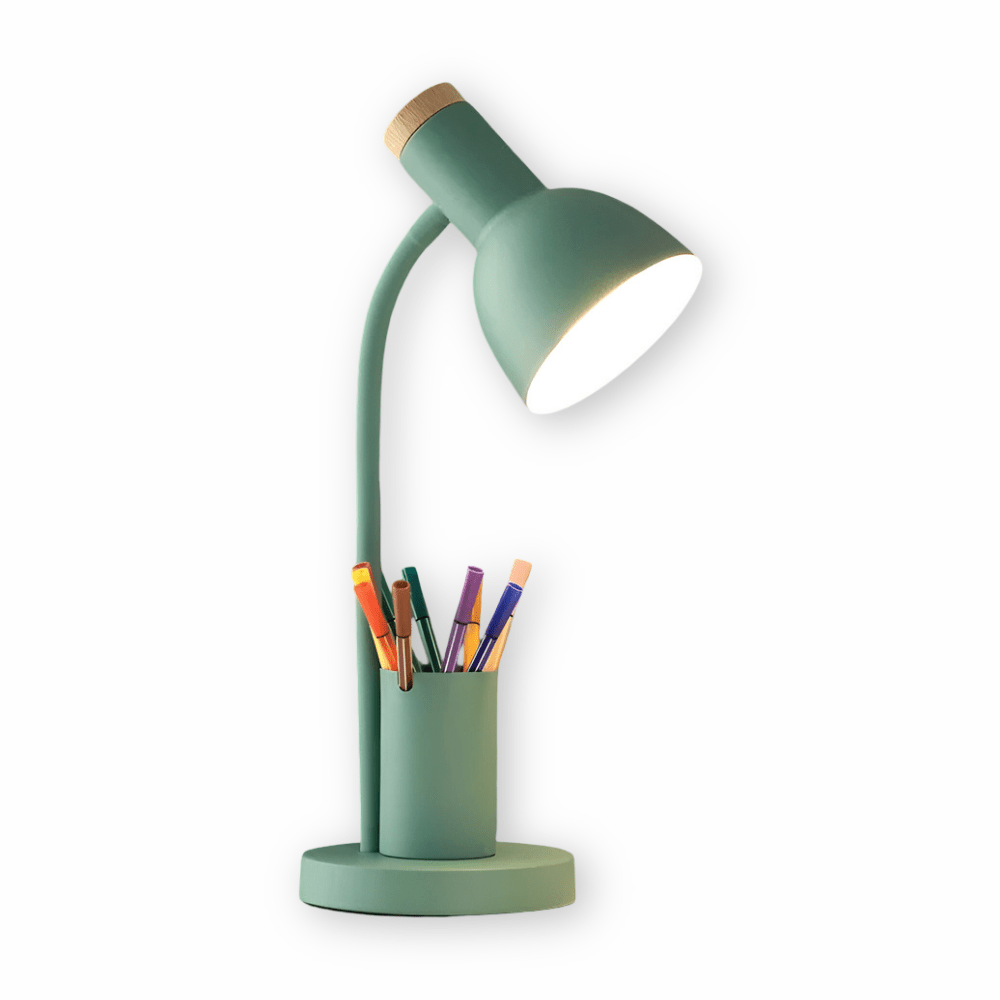 Lampa Biurkowa Skandynawska z Pojemnikiem na Długopisy i Regulowaną Głowicą