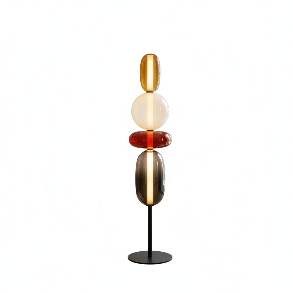 Lampa Podłogowa Art Deco ze Szklanymi Kloszami w Kształcie Kamieni