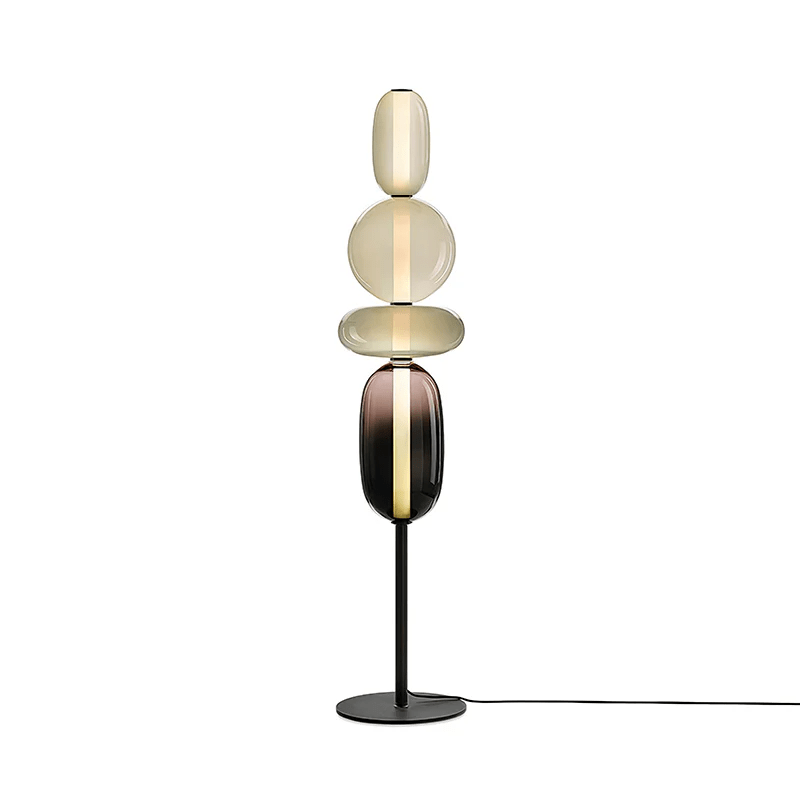 Lampa Podłogowa Art Deco ze Szklanymi Kloszami w Kształcie Kamieni